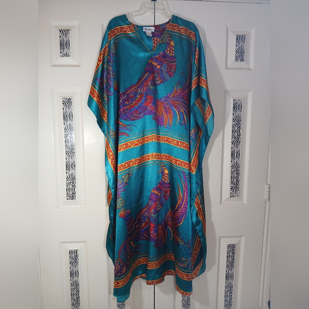Vibrant Peacock Print Kaftan By Winlar **One Size Fits Most